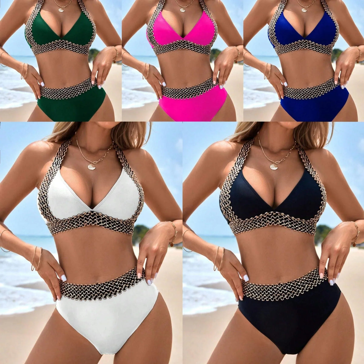 🔥👙Sexy V-neck Women's Holiday Swimsuit With Wavy Pattern