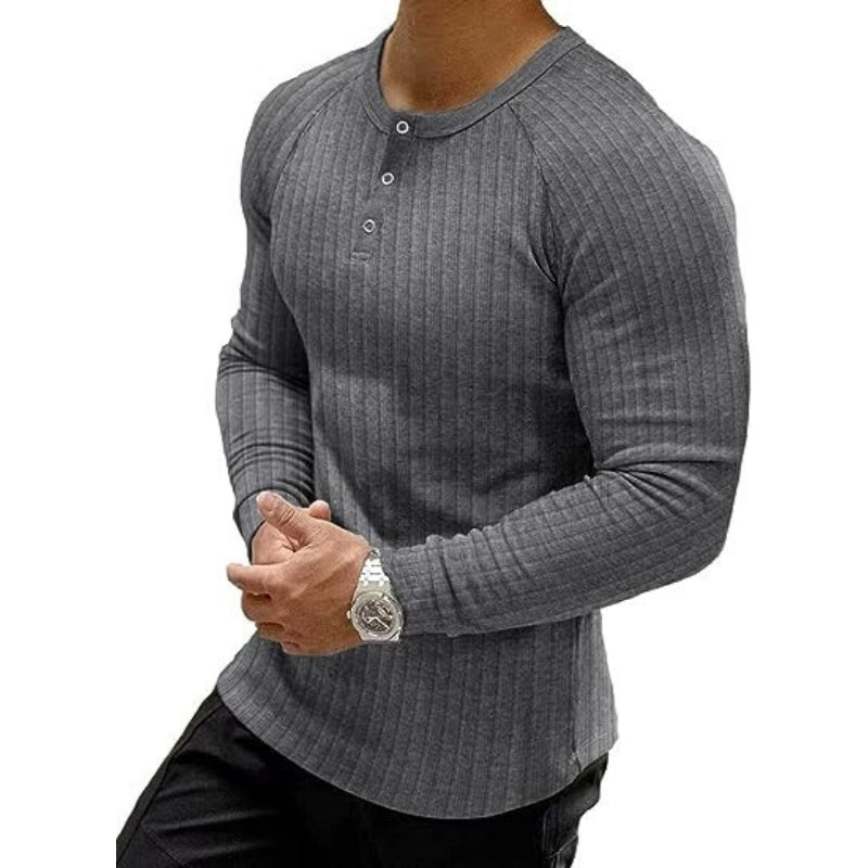 ✨ Men’s Slim-Fit Henley Shirt – Smart Casual Long-Sleeve Top for Effortless Everyday Style