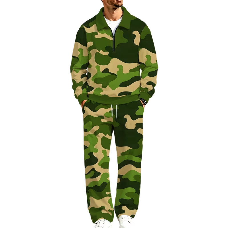๐๐ Men's Printed Half-Zip Sweatshirt & Pants Tracksuit Setโ Comfortable Autumn Style from Top to Bottom