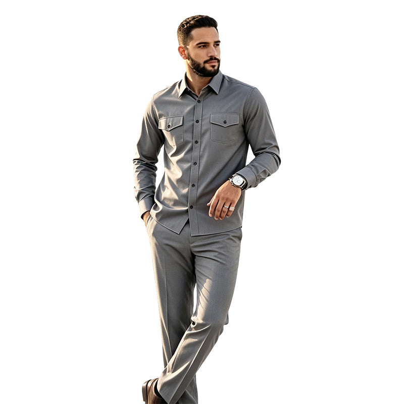 ✨ Hot Sale 50% OFF🔥Men Two Piece Polyester Shirt Pants Set
