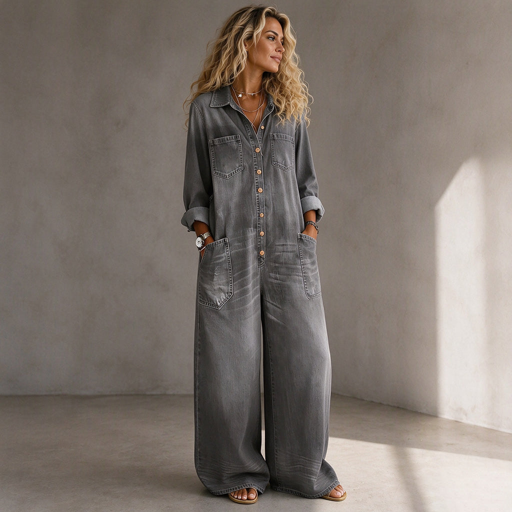 Women's Vintage Collared Denim Jumpsuit