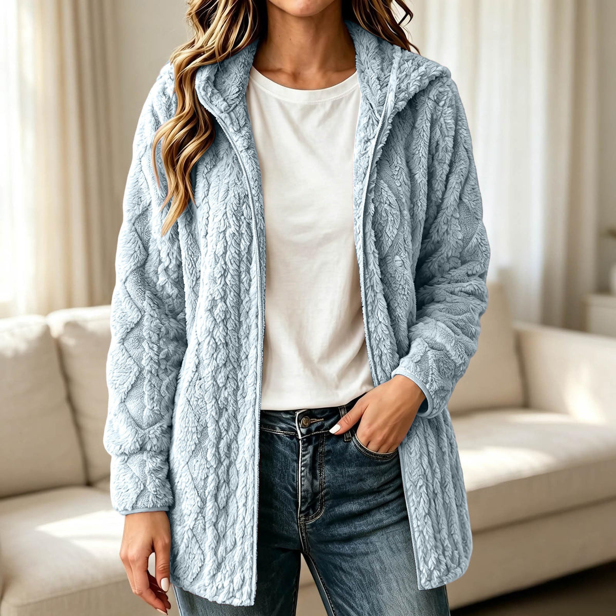 💥New & Trending 🧥 Women's Casual Plush Hooded Cardigan Coat ✨ plush fabric, hooded design, open front casual outerwear