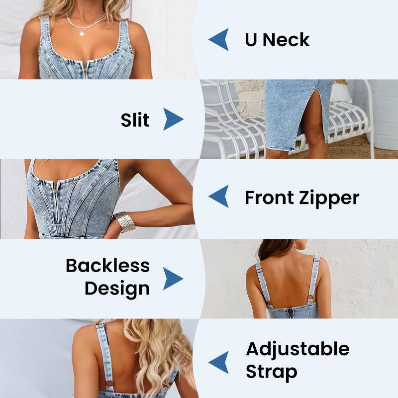 🥳2026 HOT SALE🥳💞50K+ SOLD!💥50%OFF！👗💙 Trending This Season | U-Neck Denim Bodycon Dress | Easy Style for Any Occasion ✨👜
