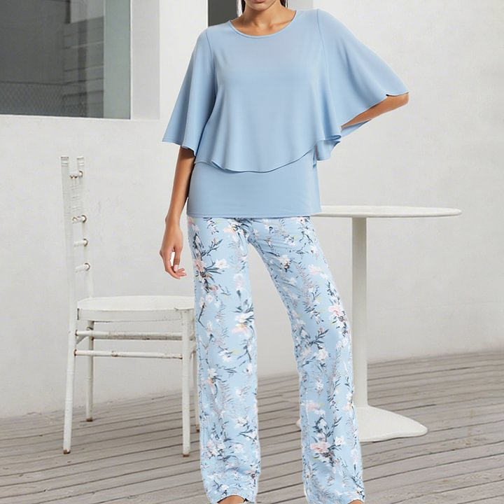 🔥Women’s Printed Pants and Crew Neck Top Set