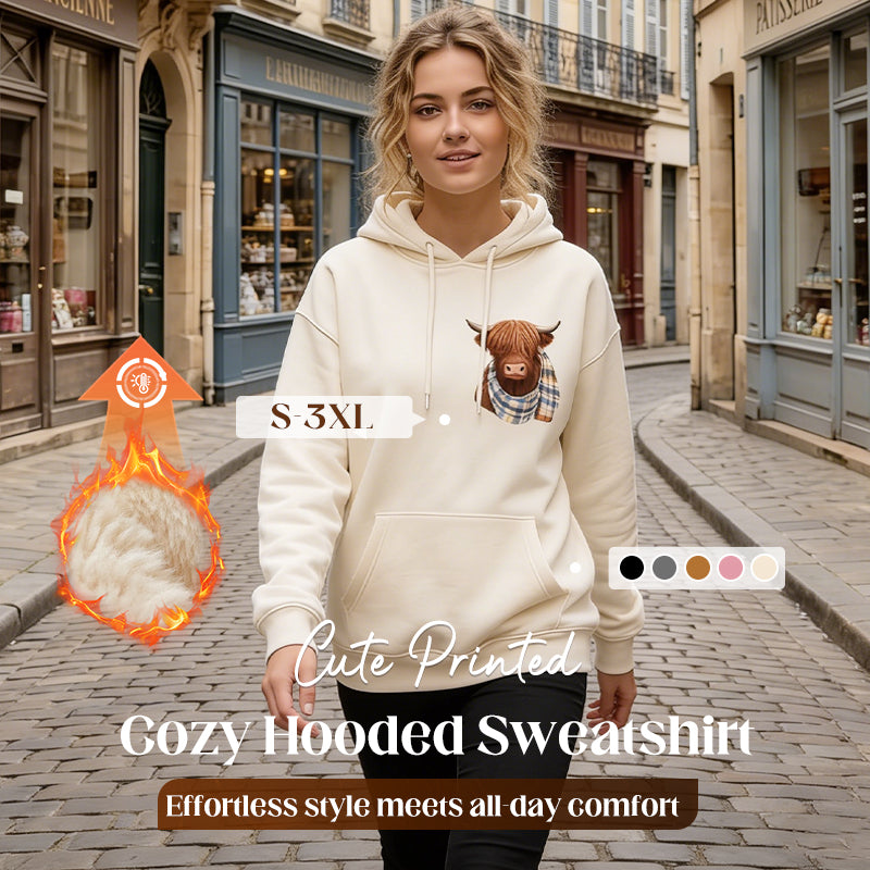 🐮 50% OFF!!🎁Cute Highland Cow Cozy Fleece-Lined Hooded Sweatshirt