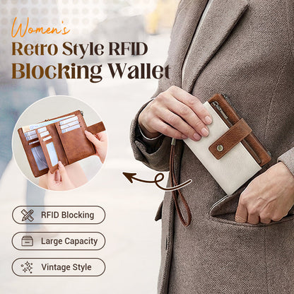 Women's Retro Style RFID Blocking Tri-fold Wallet