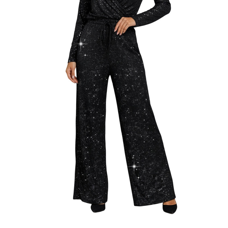 💖LAST DAY SALE 66% OFF🥰Women's Sequin Sparkle Wide Leg Pants with Elastic Waistband