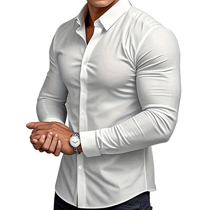 Men's Solid Color Lapel Long Sleeve Button-Down Shirts