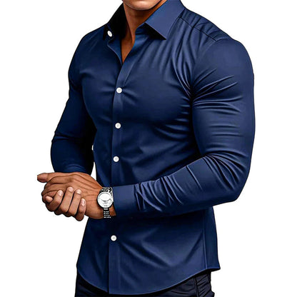 Men's Solid Color Lapel Long Sleeve Button-Down Shirts