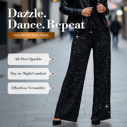 💖LAST DAY SALE 66% OFF🥰Women's Sequin Sparkle Wide Leg Pants with Elastic Waistband