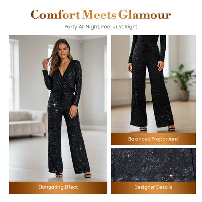 💖LAST DAY SALE 66% OFF🥰Women's Sequin Sparkle Wide Leg Pants with Elastic Waistband