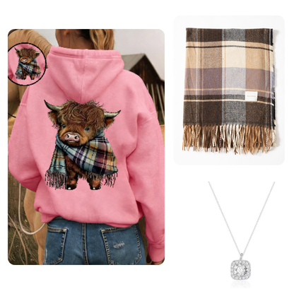 🐮 50% OFF!!🎁Cute Highland Cow Cozy Fleece-Lined Hooded Sweatshirt