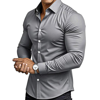 Men's Solid Color Lapel Long Sleeve Button-Down Shirts