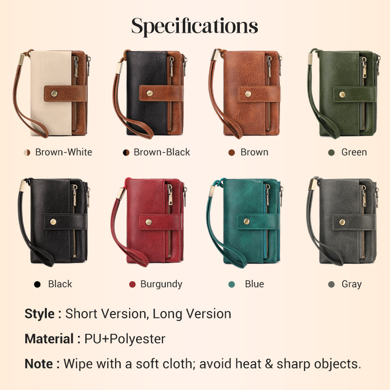 Women's Retro Style RFID Blocking Tri-fold Wallet