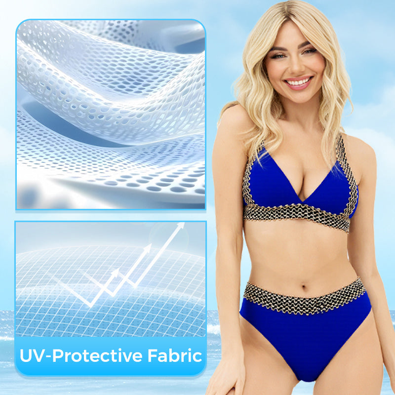🔥👙Sexy V-neck Women's Holiday Swimsuit With Wavy Pattern