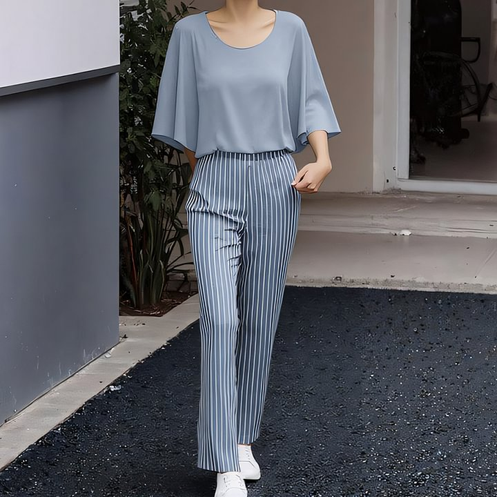 🔥Women’s Printed Pants and Crew Neck Top Set