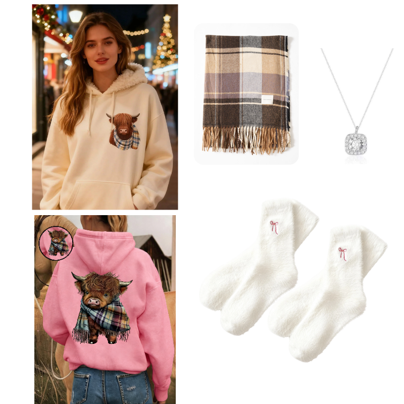 🐮 50% OFF!!🎁Cute Highland Cow Cozy Fleece-Lined Hooded Sweatshirt