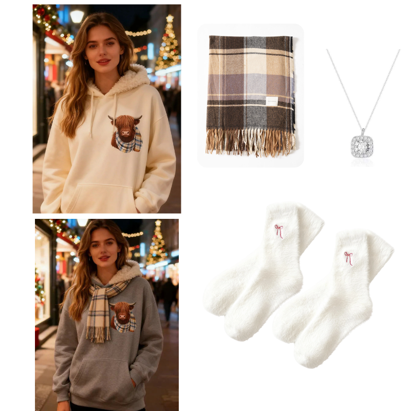 🐮 50% OFF!!🎁Cute Highland Cow Cozy Fleece-Lined Hooded Sweatshirt