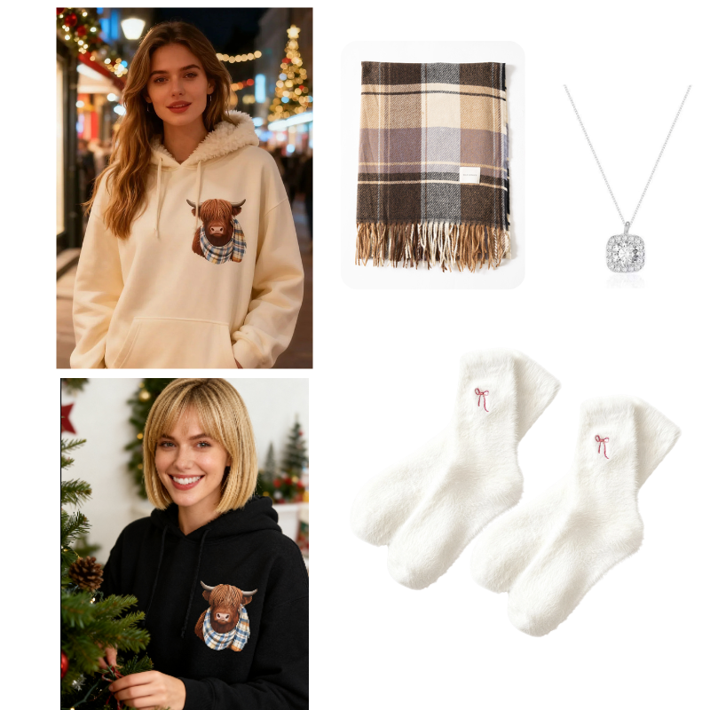 🐮 50% OFF!!🎁Cute Highland Cow Cozy Fleece-Lined Hooded Sweatshirt