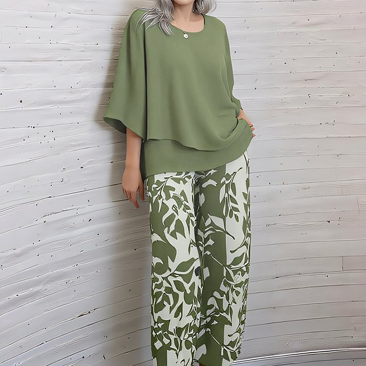 🔥Women’s Printed Pants and Crew Neck Top Set