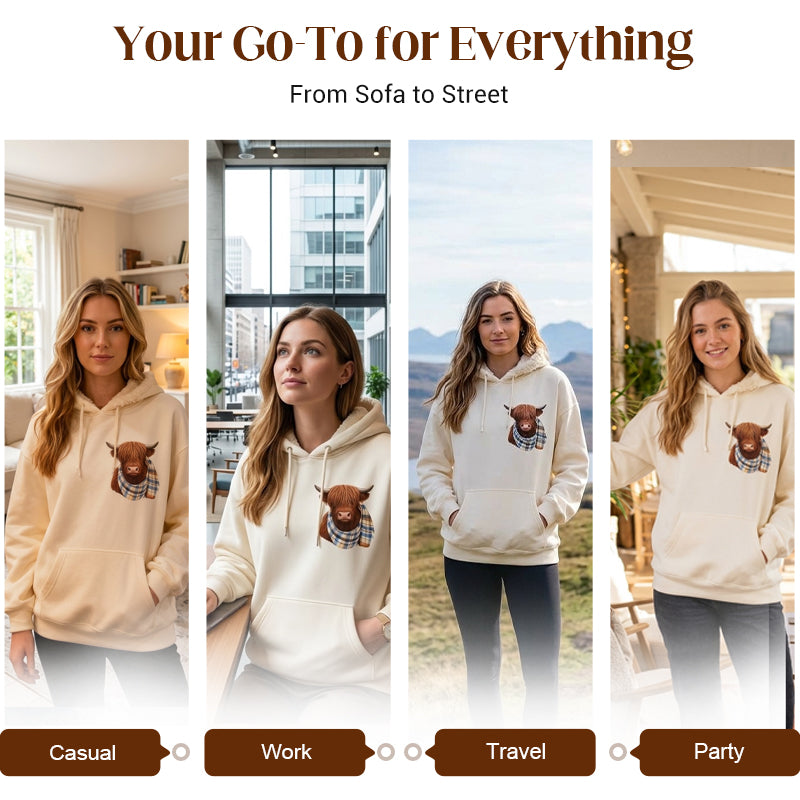 🐮 50% OFF!!🎁Cute Highland Cow Cozy Fleece-Lined Hooded Sweatshirt