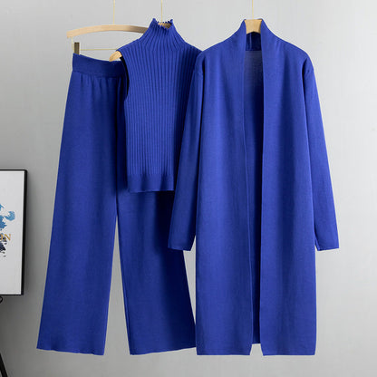 Women Casual Fall Winter 3-Piece Knit Set Sleeveless Vest Cardigan Sweater and Pants Outfit