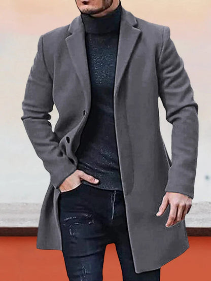 Men's Single Row Buckle Solid Color Jacket