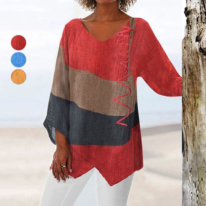 💖Women's Elegant Casual V-Neck Long Sleeve Artistic Pattern Print Top