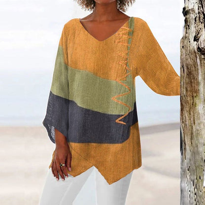💖Women's Elegant Casual V-Neck Long Sleeve Artistic Pattern Print Top