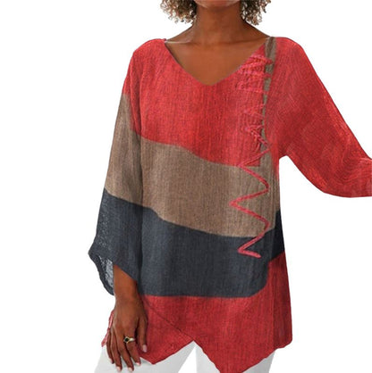 💖Women's Elegant Casual V-Neck Long Sleeve Artistic Pattern Print Top