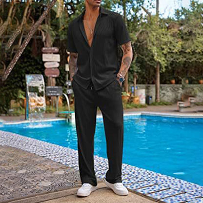 Men's Casual Shirt & Pants Two-Piece Set