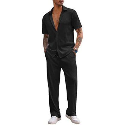 Men's Casual Shirt & Pants Two-Piece Set