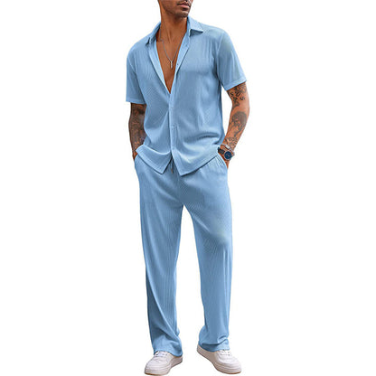 Men's Casual Shirt & Pants Two-Piece Set