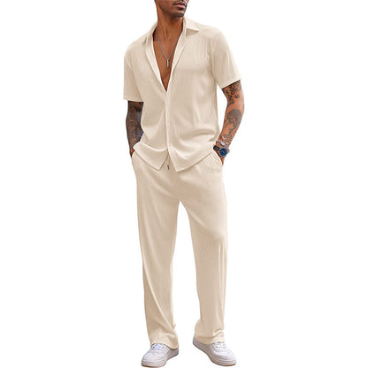 Men's Casual Shirt & Pants Two-Piece Set