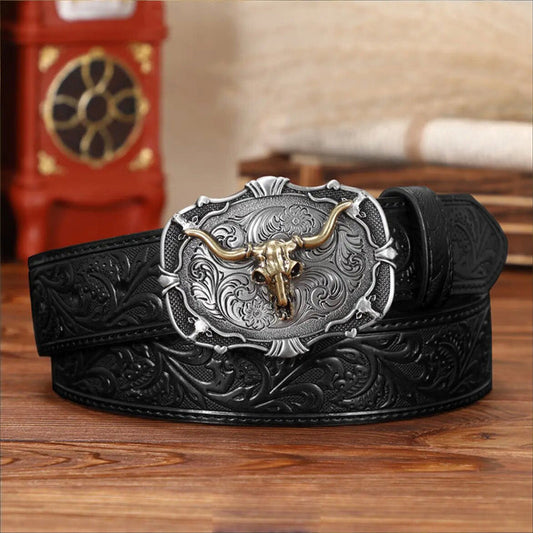 🔥2025 Hot Sale 🎁Men's Retro Bull Head Embossed Leather Belt