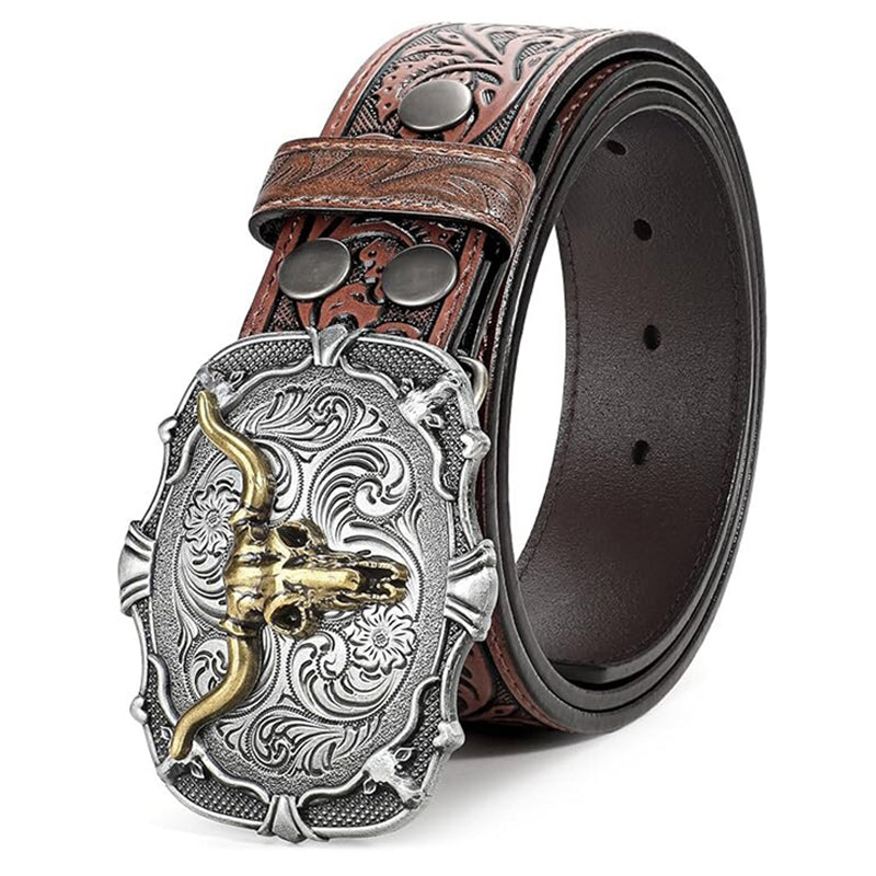 🔥2025 Hot Sale 🎁Men's Retro Bull Head Embossed Leather Belt