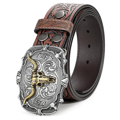 🔥2025 Hot Sale 🎁Men's Retro Bull Head Embossed Leather Belt