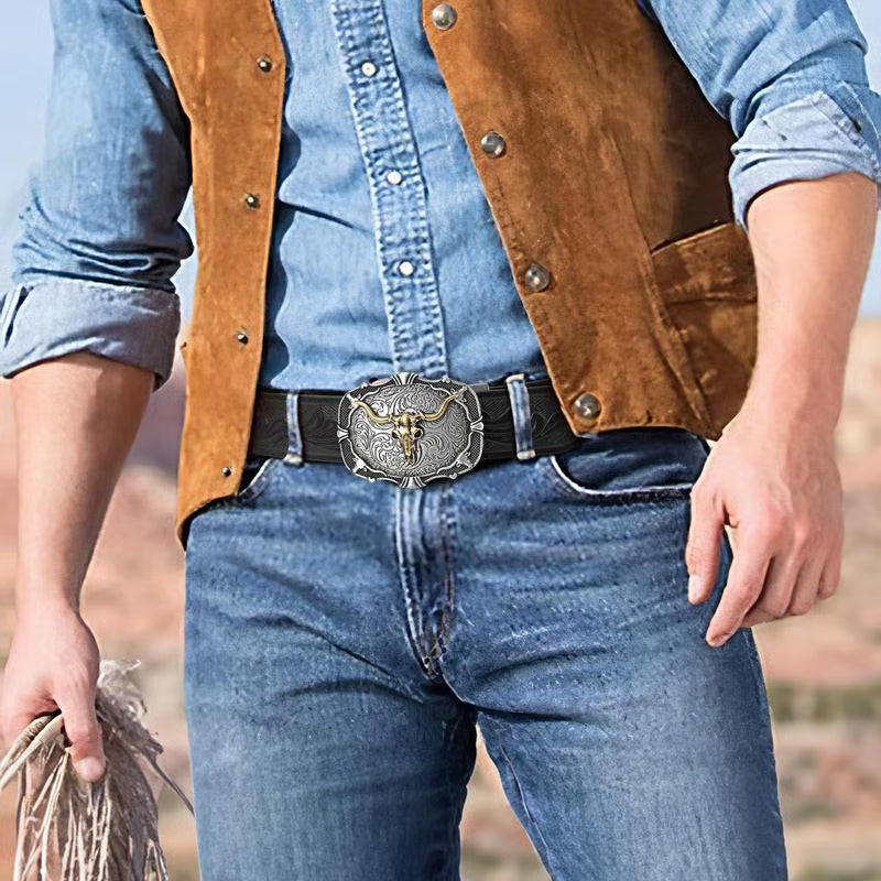 🔥2025 Hot Sale 🎁Men's Retro Bull Head Embossed Leather Belt