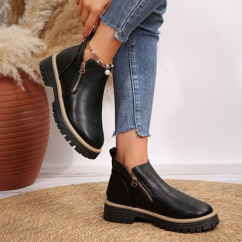 🔥Women's Fashionable Black PU Leather Ankle Boots🔥BUY 2 GET FREE SHIPPING
