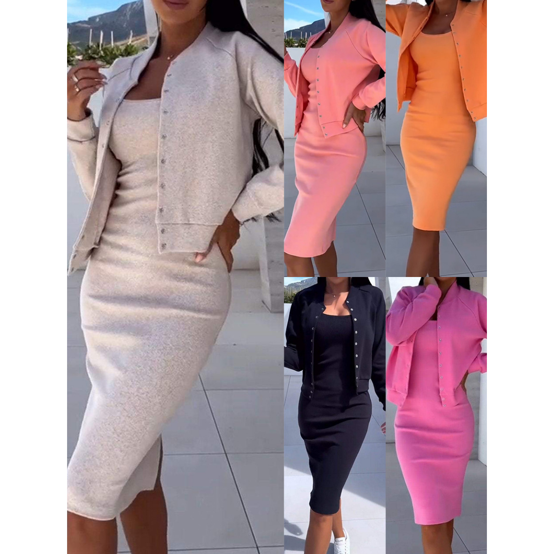 Spaghetti Strap Bodycon Dress & Jacket Set