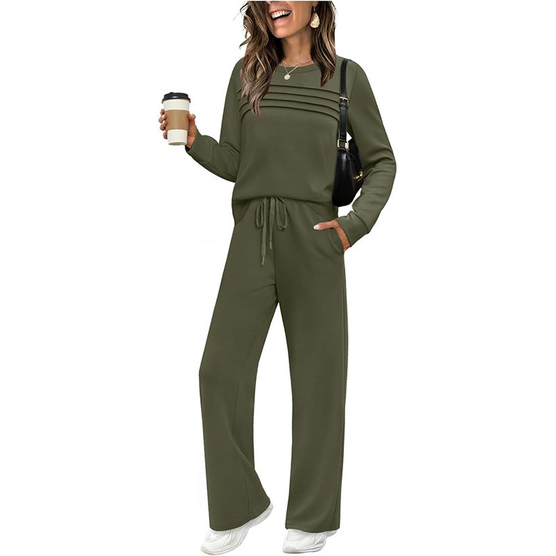 🔥 Women's Round-Neck Top and Drawstring Pants Set ✨