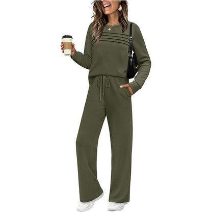 🔥 Women's Round-Neck Top and Drawstring Pants Set ✨