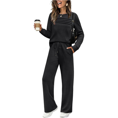 🔥 Women's Round-Neck Top and Drawstring Pants Set ✨