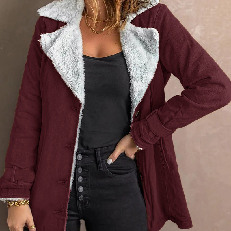 Women's Chic Warm Jacket with Lapel Collar