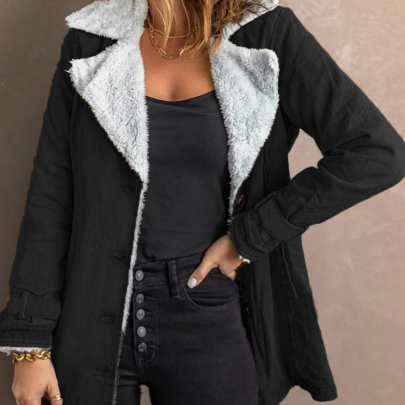 Women's Chic Warm Jacket with Lapel Collar