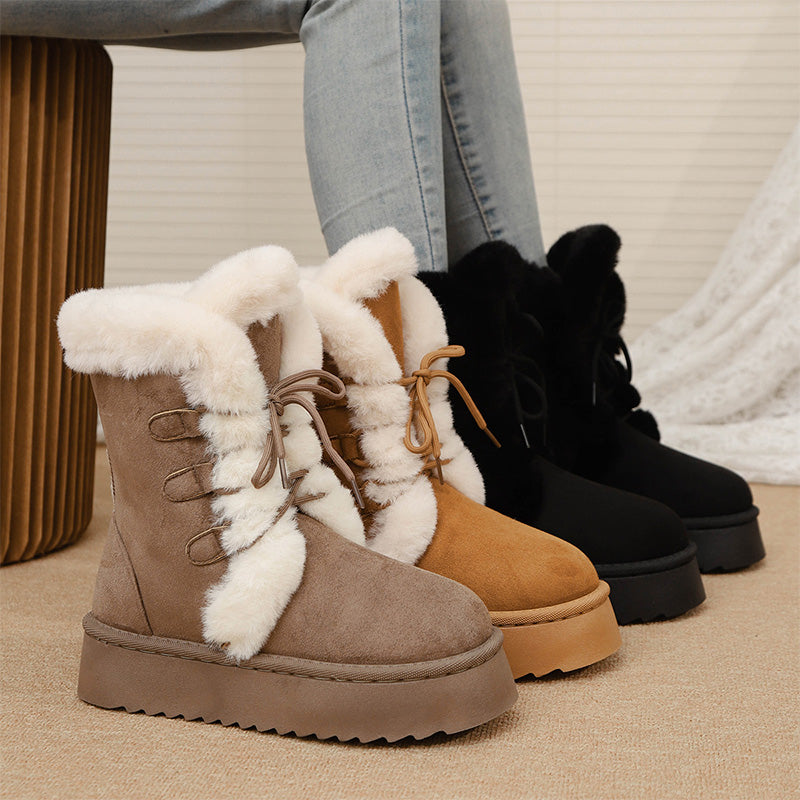 Women's Fax Fur Lace-Up Platform Snow Boots