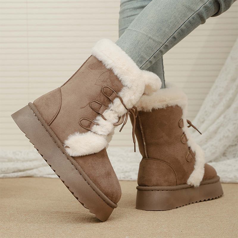 Women's Fax Fur Lace-Up Platform Snow Boots