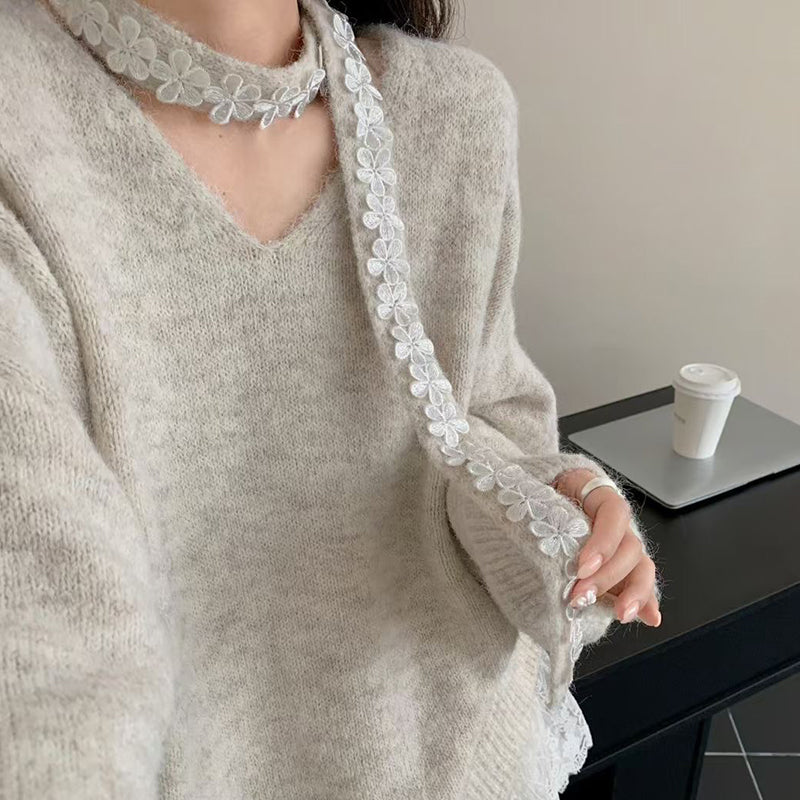 ✨ Women’s Lace-Trim Knit Sweater & Skirt 2-Piece Set — Effortless Elegance for Autumn & Winter ❄️👗