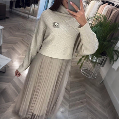 🌟 WOMEN’S ELEGANT TURTLENECK SWEATER & TULLE SKIRT 2-PIECE SET