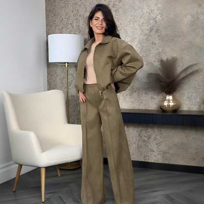 Women's Zip-Up Jacket & Wide-Leg Pants Two-Piece Set🚛 Free delivery